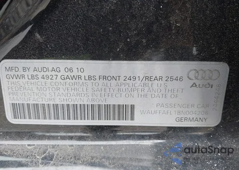 2011 Audi A4 2.0T Premium из США, поврежденный, VIN WAUFFAFL1BN004206